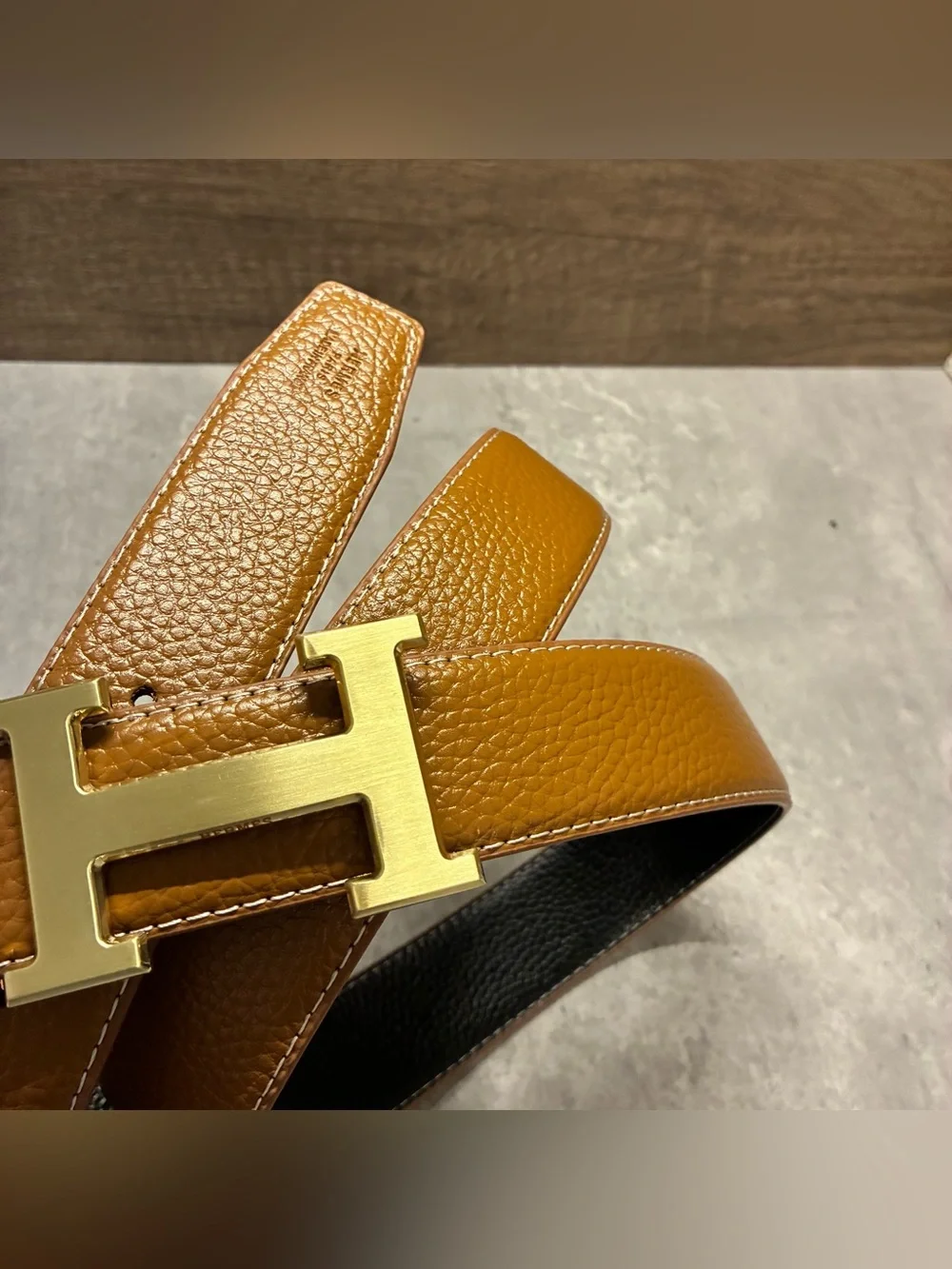 Classic Men's Tan belt with golden H-Buckle for 40-44 inches
